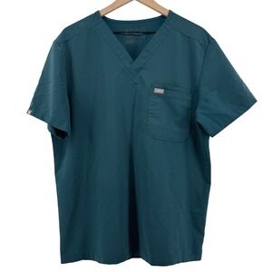 Figs Leon Three-Pocket Scrub Top Caribbean Blue Men L FM1500 V-Neck Short Sleeve